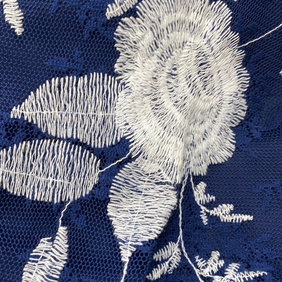 ALTAR’D STATE Navy Blue White Embroidered Floral Lace Mesh Halter Dress Medium - Picture 7 of 7